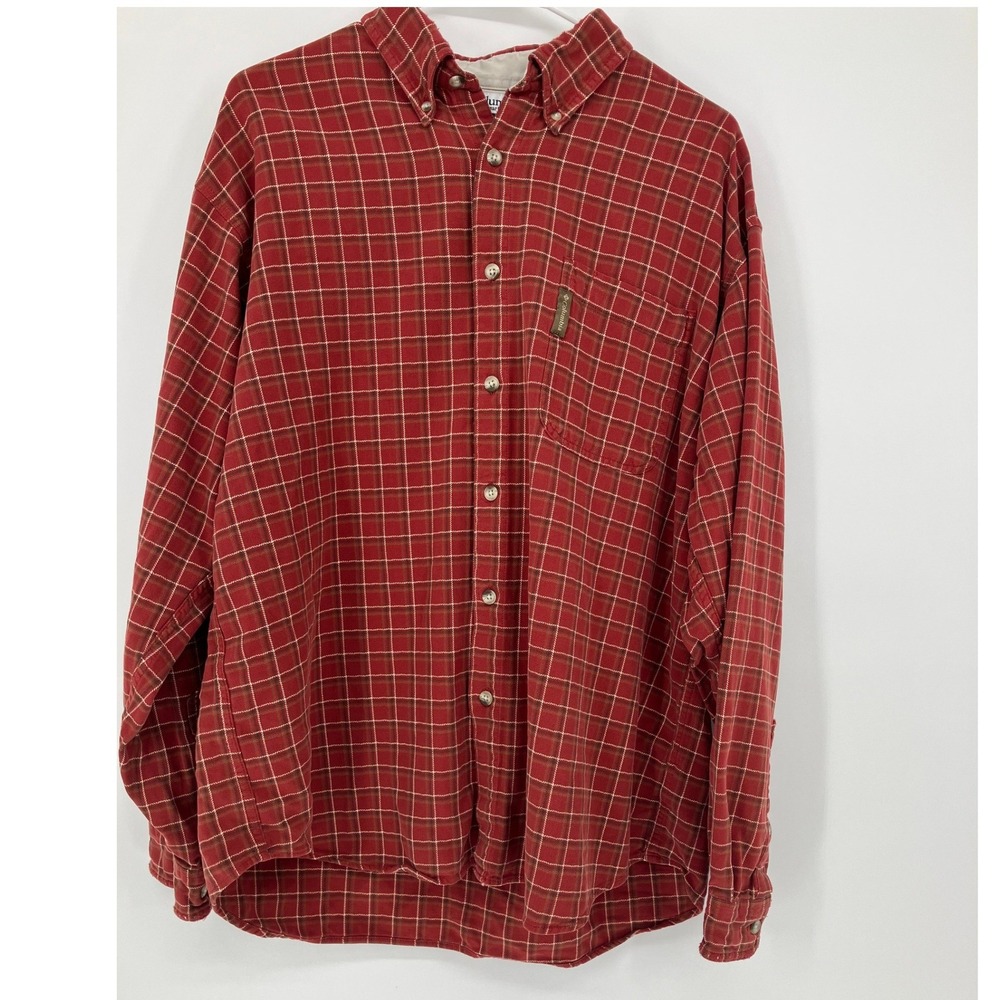 Columbia Fleece Shirt Mens XL Red Plaid Long Sleeve Button Down Outdoor Flannel